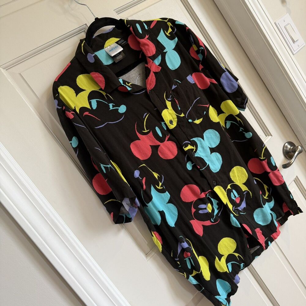 Disney Mickey Mouse and Friends Rayon Shirt Black Men's Size L EUC